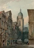 Rouen, la rue du Gros Horloge by Théodore Basset de Jolimont, 1824, Aquarelle gouachée, sold Oct 2019