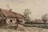 Chaumière du marais Vernier by Eugène Deshayes, Aquarelle, sold Oct 2019