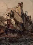 Village by Adolphe Hervier, Aquarelle gouachée, sold Oct 2019