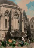 Caen, marché devant l'église Saint-Sauveur by Adolphe Hervier, Aquarelle gouachée, sold Oct 2019