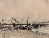 Rouen, le pont transbordeur by Frank-Will, Aquarelle gouachée sur traits de crayon, sold Oct 2019