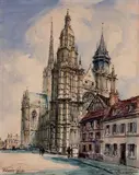 Evreux, la cathédrale by Frank-Will, Aquarelle sur traits de crayon, sold Oct 2019