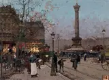 Paris, Place de la Bastille à la tombée du jour by Eugène Galien-Laloue, Gouache, sold Oct 2019