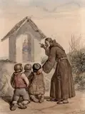 L'heure de la prière devant l'oratoire by Jean Victor Schnetz, Aquarelle, sold Oct 2019