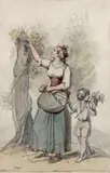 La cueillette du raisin by Jean Victor Schnetz, Aquarelle sur traits de crayon, sold Oct 2019