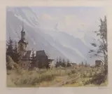 Clocher St Michel, Chamonix by Joanny Drevet, Aquatinte en couleur, sold Jun 2020