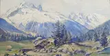 L'aiguille verte, les aiguilles de Chamonix et le Mont-Blanc, vus du hameau de Tréléchamps by Eugène Bernhardt, Aquarelle, sold Jun 2020