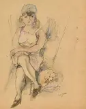 Jeune fille assise au chien by Jules Pascin, Plume, encre de chine et aquarelle; timbre de la signature en bas à droite, sold Feb 2020