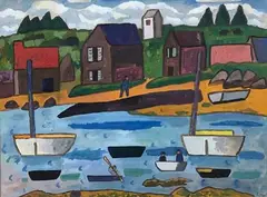 Voiliers dans la rade by Simon Segal, Gouache, sold Feb 2020