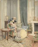 Couple de personnages libertins by Lucius Rossi, Crayon, aquarelle et rehauts de gouache, sold Dec 2019