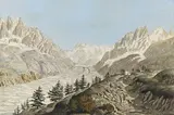 La Mer de Glace au Montenverts by Jean Daniel Hubert, Aquarelle sur trait gravé, sold Dec 2019