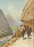 Chasseurs Alpins sur un chemin de montagne by Pierre Comba, Aquarelle sur papier, sold Dec 2019