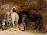 Trois chevaux à l'écurie by Eugène Delacroix, Aquarelle sur traits de crayon noir, sold Nov 2019