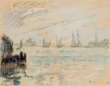 Port d'Amsterdam by Paul Signac, Crayon et aquarelle contrecollé sur papier fort, sold Nov 2019