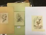 Portraits d'hommes. Deux dessins au fusain. On joint: Robert BONFILS (1886-1972), «Le réveil by Paul Renouard, Mine de plomb et aquarelle signée en bas à droite, sold Oct 2019