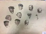 Types de paysans Auxerre by Raymond Renefer, Fusain et aquarelle signés et titrés au bas, sold Oct 2019