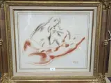 Couple by Georges Artemoff, Fusain et sanguine sur papier contrecollé, sold Oct 2019