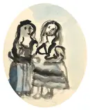 Deux fillettes by Emmanuel Mané-Katz, Aquarelle de forme ovale signée en bas à droite, sold Oct 2019