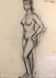 Nu féminin debout les mains sur les hanches by Emmanuel Mané-Katz, Crayon noir, sold Oct 2019