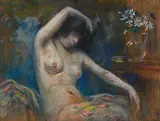 Nu féminin by Paul-Elie Pavil, Pastel sur toile signée en bas à gauche, sold Oct 2019