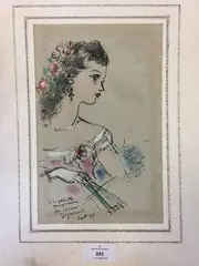 Magdeleine en buste à l'éventail by André Dignimont, 1945, Aquarelle gouachée signée, sold Oct 2019