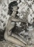 Jeune femme nue aux fleurs by Jean-Gabriel Domergue, Fusain, craie noire et gouache blanche, sold Oct 2019