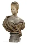 Elégant buste de femme drapé by Jules Franceschi, Marbre blanc, sold Jun 2019