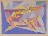 Composition géométrique avec oiseaux by Jacques Villon, Lithographie, sold Jun 2024