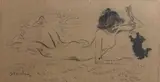 Nu couché jouant avec un chat by Théophile Steinlen, Crayon noir portant une signature en bas à gauche, sold Jun 2024