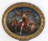 1892) La Gloire distribuant des palmes et des couronnes Projet de plafond by Charles Louis Müller, Toile ovale, sold May 2024