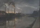Usines en bord de rivière la nuit by Pierre Leprat, Pastel signé en bas à droite, sold May 2024