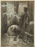 L'enfant trouvé by Alfonse Mucha, Aquarelle sur carton marouflé sur carton signée en bas à gauche, sold May 2024