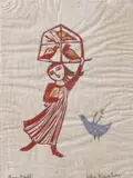 Fillettes aux oiseaux by Irène Kawoliska, Gouache au pochoir, sold Sep 2024