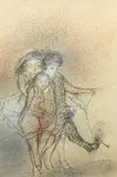 Trois personnages by Yvan Daumas, 1976, Technique mixte (gouache en projection et mine de plomb), sold Sep 2024