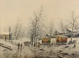 Le camp de bohémiens sous la neige by Edouard Febvre, Aquarelle, sold Sep 2024