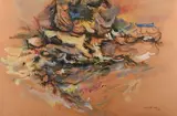 L'Anse rouge Vendée by Michel Moy, 1962, Technique mixte, huile, gouache et encre sur carton brun, collé sur panneau signée et daté, sold Sep 2024