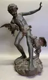 Jeune garçon aux coqs by Paul Romain Chevre, Épreuve en bronze à patine médaille, sold Sep 2024
