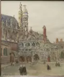 Place d'une église gothique by Marie-Thérèse Dethan-Roullet, Aquarelle signée en bas à gauche, sold Sep 2024