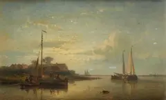 Voilier au bord du canal by Abraham Hulk, Panneau de chêne, une planche, non parqueté, sold Oct 2021