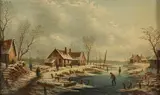 Scène de patinage sur un lac gelé by Albert Lenoir, Panneau, sold Oct 2021