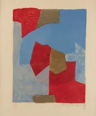 D'APRES Composition bleue et rouge by Serge Poliakoff, 1964, Lithographie en cinq couleur sur papier BFK rives imprimé par pons Paris et editée par la, sold Jul 2021