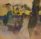 La conversation by Karpo Tchirakhoff, Gouache sur panneau, sold Jul 2021