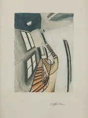 Escalier anamorphique by Sam Szafran, Lithographie réhaussée à l'aquarelle, sold Jul 2021