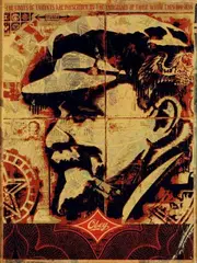 Lenine HPM (Hand Painted Multiple) by Shepard Fairey, Technique mixte et collage sur fond sérigraphique sur bois, sold Oct 2013