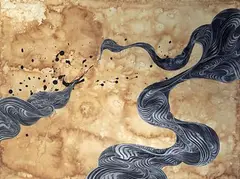 Flow by David Ellis, 2007, Technique mixte sur papier Mixed media on tabacco stained paper, sold Oct 2013