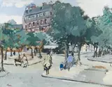 Personnages dans les rues de Paris by Paul Strecker, Gouache sur papier signée en bas à gauche, sold Mar 2012