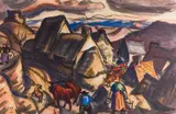Les paysans by Jules-Émile Zingg, Aquarelle gouachée sur papier, sold Mar 2012