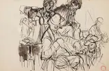 Étude de personnages, en omnibus by Alfred Dehodencq, Crayon, encre et lavis, sold Jul 2023