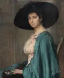 Portrait d'une élégante au chapeau et cape bleue by Frans Van Holder, 1910, Pastel, sold Jul 2023