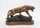 Tigre rugissant by Thomas François Cartier, Épreuve en bronze à patines mordorée ou brun-vert nuancée, sold Jul 2023